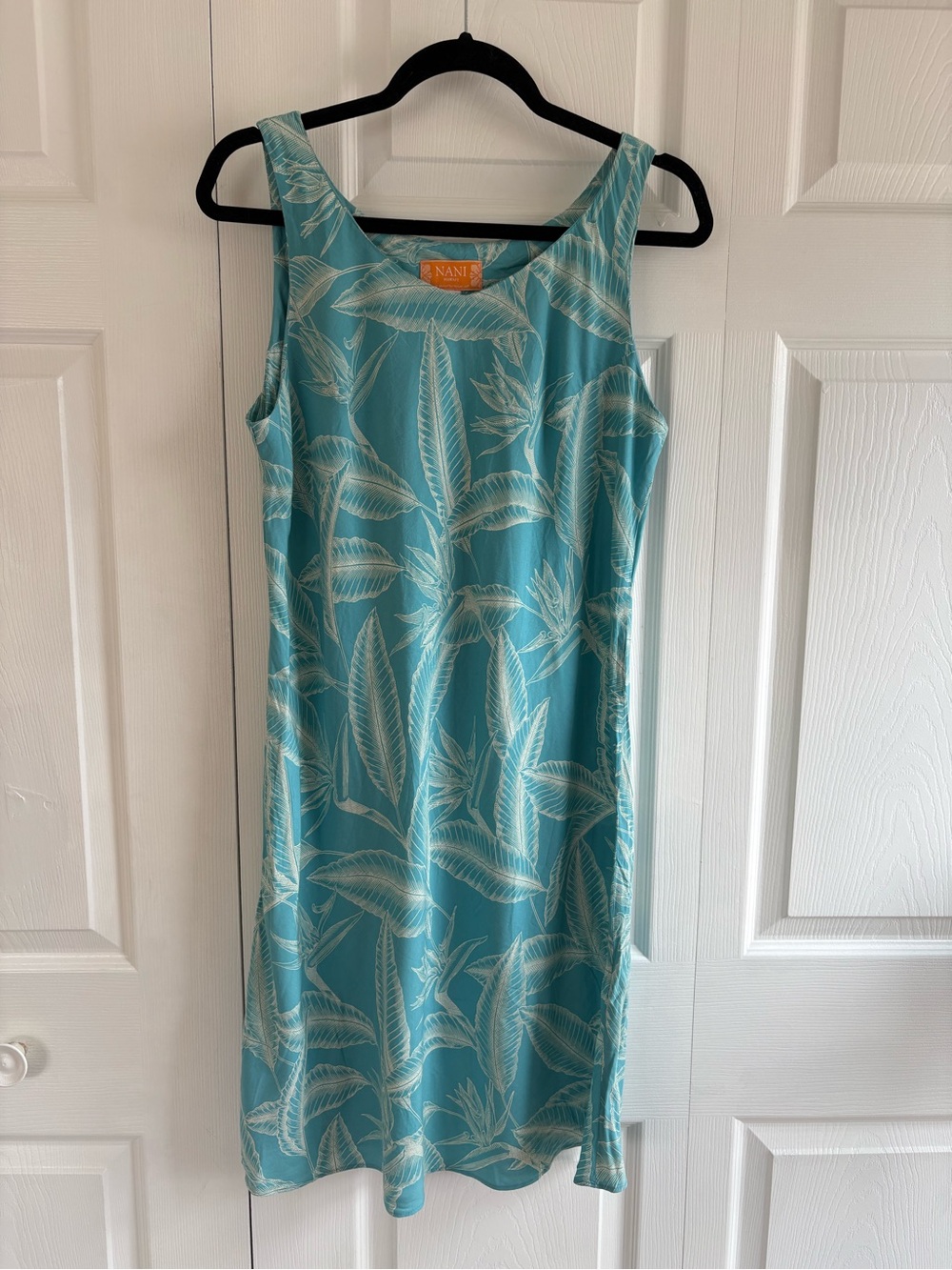 VNTG Nani TORI RICHARD Blue WhiteHawaiian Shift Dress Floral Tropical Sleeveless